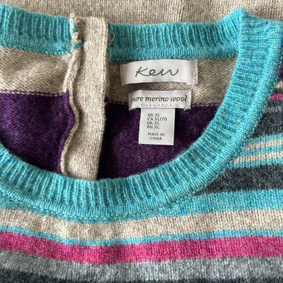 KEW LONDON 100% Extra Fine Merino Wool Crewneck Striped Sweater Size Extra Large - Picture 3 of 9